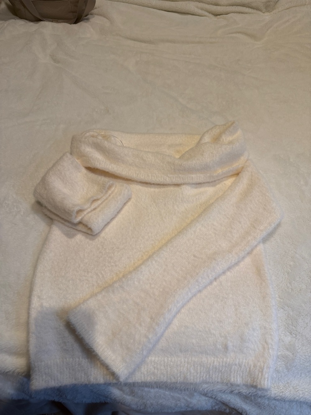 wild fable Cream Off-Shoulder Fuzzy Turtleneck Sweater